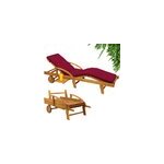 Chaise longue de jardin tami sun ; acacia incl housse rouge
