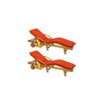 Chaise longue de jardin tami sun ; set de 2 pièces en acacia avec housse orange Chaise longue de jardin tami sun ; set de 2 pièces en acacia avec housse orange