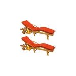 Chaise longue de jardin tami sun ; set de 2 pi�ces en acacia avec housse orange