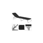 Chaise longue pliable noir - transat bain de soleil jardin plage bronzer relax