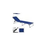 Chaise longue transat pliant petit parasol cache soleil dossier jardin bleu