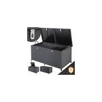 Coffre de jardin noir 150x77x73cm en polyrotin 2 roues