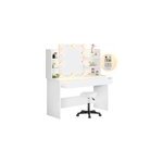 Coiffeuse lucia blanc 140x110x40cm avec led + tabouret � roulettes