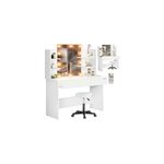 Coiffeuse lucia blanc 140x110x40cm avec led + tabouret à roulettes Coiffeuse lucia blanc 140x110x40cm avec led + tabouret à roulettes