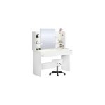 Coiffeuse lucia blanc 140x110x40cm avec tabouret � roulettes