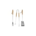 Couverts � barbecue 3 pi�ces en acier inoxydable avec poign�es en bois