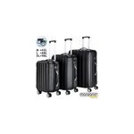 Ensemble valise rigide noir - 3 x bagage serrure roulettes - voyage vacances