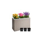 Jardiniere en polyrotin cr�me 83 x 30, 5 x 60cm avec 3 pots