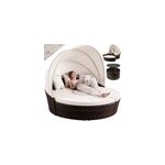 Lit de jardin rond 185cm brun en polyrotin avec toit