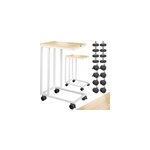 Lot de 2 tables d'appoint blanches 50x35x65 / 70cm avec roulettes