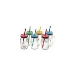Lot de 6 verres avec couvercle et paille design retro boissons soda jus de fruit