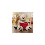 Nounours xl 100cm beige avec coussin en forme de c ur 32cm