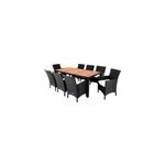 Poly rotin salon de jardin rom 9pcs noir acacia