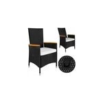 Chaise de jardin en poly rotin, lot de 2, noir dossier r�glable accoudoir en acacia r�sistant aux intemp�ries ...