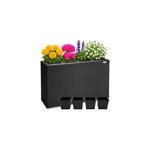 Pot de fleur noir en polyrotin 4 compartiments 95x27x60cm