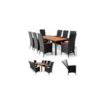 Salon de jardin 17pcs - ensemble table & 8 chaises alu polyrotin bois d'acacia