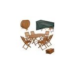 Salon de jardin boston 7 pi�ces acacia + b�che