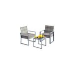 Salon de jardin gris lounge en polyrotin 2 + 1