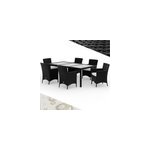 Salon de jardin en poly rotin 7 pices noir / crme