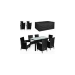 Salon de jardin en poly rotin 7 pi�ces noir / cr�me + housse de protection