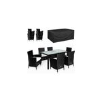 Salon de jardin en poly rotin 7 pices noir / crme + housse de protection