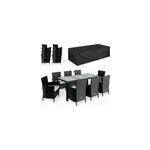 Salon de jardin en poly rotin bali 9 pices noir avec housse