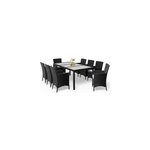 Salon de jardin polyrotin 17 pcs - 8 chaises 1 table - noir - verre opaque