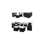 Salon de jardin en polyrotin - 21 pi�ces - ensemble table chaise tabouret jardin