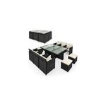 Salon de jardin en r�sine tress�e cube anthracite 8 + 1