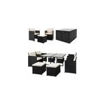 Salon de jardin en r�sine tress�e cube noir cr�me 8 + 1