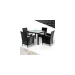 Salon de jardin en resine tress�e et verre noir cr�me 4 + 1