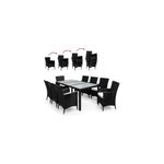 Salon de jardin terrasse en polyrotin 17 pcs - chaises empilables - noir