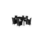 Salon en poly rotin 6 chaises + 1 table noire wpc
