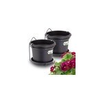 Set de 2 pots de fleurs noir 20x18cm 2, 5l avec support