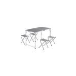 Table de camping grise avec 4 chaises et fonction valise