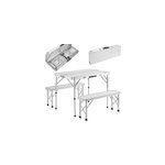 Table de camping xxl blanc 2 bancs pliable fonction valise