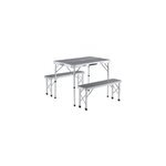 Table de camping xxl gris 2 bancs pliable fonction valise