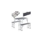 Table de camping xxl gris 2 bancs pliable fonction valise Table de camping xxl gris 2 bancs pliable fonction valise