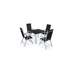 Table et chaises de jardin bern noir gris en alu 5pcs