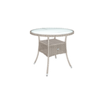 Table en polyrotin ronde �80cm beige avec plateau en verre