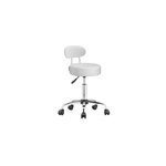 Tabouret à roulettes blanc avec dossier pivotable à 360° Tabouret à roulettes blanc avec dossier pivotable à 360°