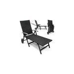 Transat chaise longue en aluminium sur 2 roues - 7 positions - pliable - noir