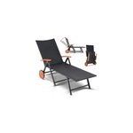 Transat de jardin 187x56cm en polyrotin et en bois d'acacia