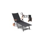 Transat de jardin 187x56cm en polyrotin et en bois d'acacia