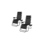 Transat de jardin 2 pcs noir inclinable avec porte - gobelet