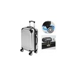 Valise rigide argent taille m - bagage cadenas malle voyage vacances roulettes