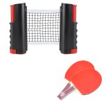 Filet de table de ping pong r�tractable noir / rouge avec un jeu de raquettes de ping pong hobbytech
