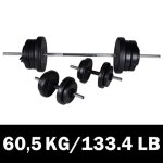Kit de barre d'halt�re et 2 halt�res 605kg