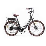 Velo de ville electrique 26 f264 - cadre acier - 6 vitesses shimano - freins a disque - 10 ah - noir