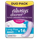 Always serviettes hyginiques pour fuites urinaires always discreet long plus serviettes + pour fuites ...